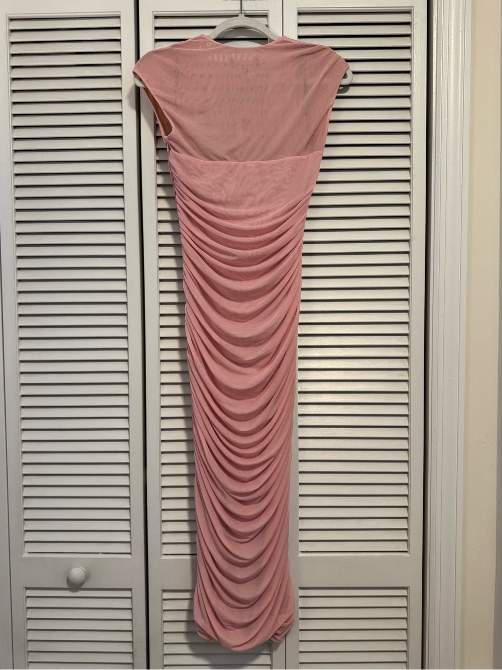 🆕 SEROYA Kylie Mesh Pink Ruched Midi Dress - L - Picture 12 of 13